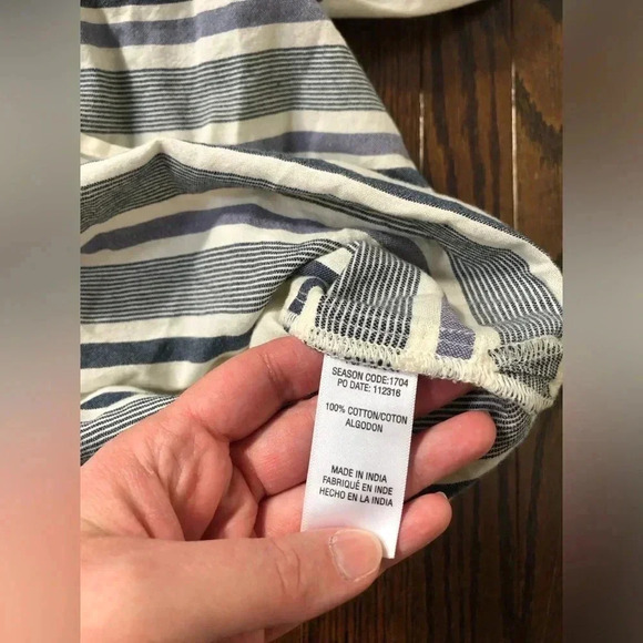 Splendid Women’s S Off-the-Shoulder Ruffle Overlay Blue/Off-White Striped Top - Picture 12 of 12